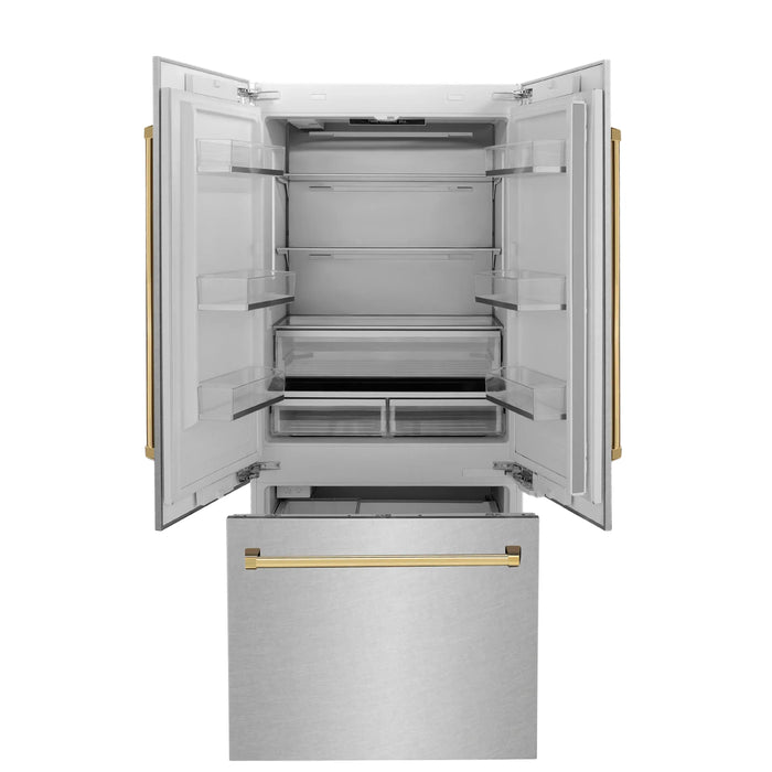 ZLINE 36" Autograph Edition Built-In Refrigerator in DuraSnow® Stainless Steel with Gold Accents, RBIVZ-SN-36-G ZLINE Dreamwood Living