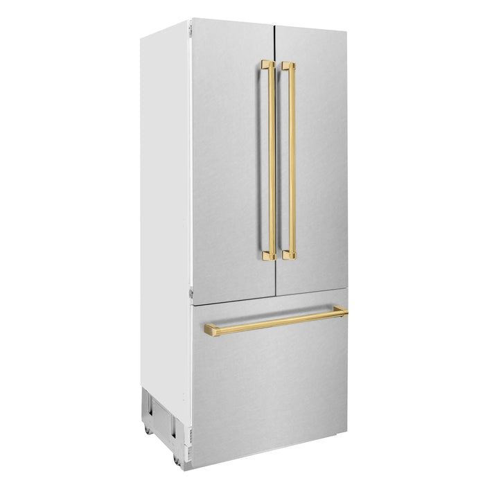ZLINE 36" Autograph Edition Built-In Refrigerator in DuraSnow® Stainless Steel with Gold Accents, RBIVZ-SN-36-G ZLINE Dreamwood Living