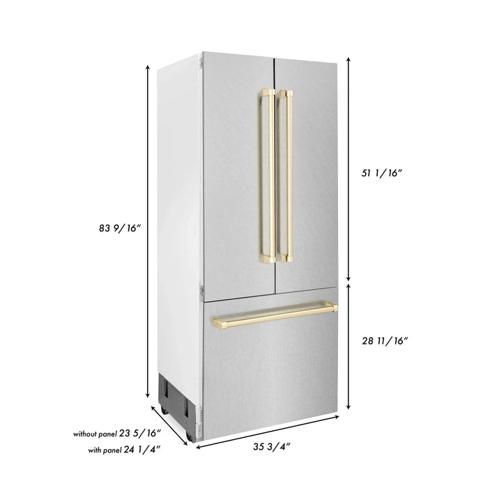 ZLINE 36" Autograph Edition Built-In Refrigerator in DuraSnow® Stainless Steel with Gold Accents, RBIVZ-SN-36-G ZLINE Dreamwood Living