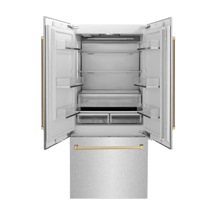 ZLINE 36" Autograph Edition Built-In Refrigerator in Stainless Steel with Champagne Bronze Accents, RBIVZ-SN-36-CB ZLINE Dreamwood Living