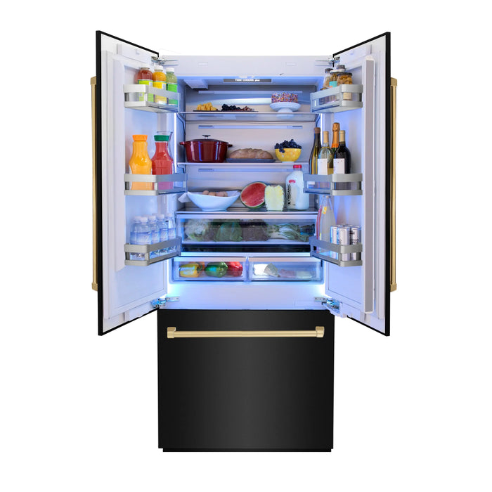 ZLINE 36" Autograph Edition Built-in Refrigerator in Black Stainless Steel with Gold Accents, RBIVZ-BS-36-G ZLINE Dreamwood Living