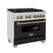 ZLINE 36" Autograph Edition Dual Fuel Range in Stainless Steel with Black Matte Door and Champagne Bronze Accents, RAZ-BLM-36-CB ZLINE Dreamwood Living