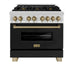 ZLINE 36" Autograph Edition Dual Fuel Range in Stainless Steel with Black Matte Door and Champagne Bronze Accents, RAZ-BLM-36-CB ZLINE Dreamwood Living