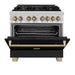ZLINE 36" Autograph Edition Dual Fuel Range in Stainless Steel with Black Matte Door and Champagne Bronze Accents, RAZ-BLM-36-CB ZLINE Dreamwood Living