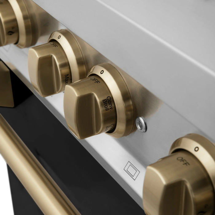 ZLINE 36" Autograph Edition Dual Fuel Range in Stainless Steel with Black Matte Door and Champagne Bronze Accents, RAZ-BLM-36-CB ZLINE Dreamwood Living