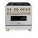 ZLINE 36" Autograph Edition Dual Fuel Range in Stainless Steel with Champagne Bronze Accent, RAZ-36-CB ZLINE