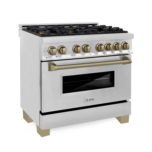 ZLINE 36" Autograph Edition Dual Fuel Range in Stainless Steel with Champagne Bronze Accent, RAZ-36-CB ZLINE