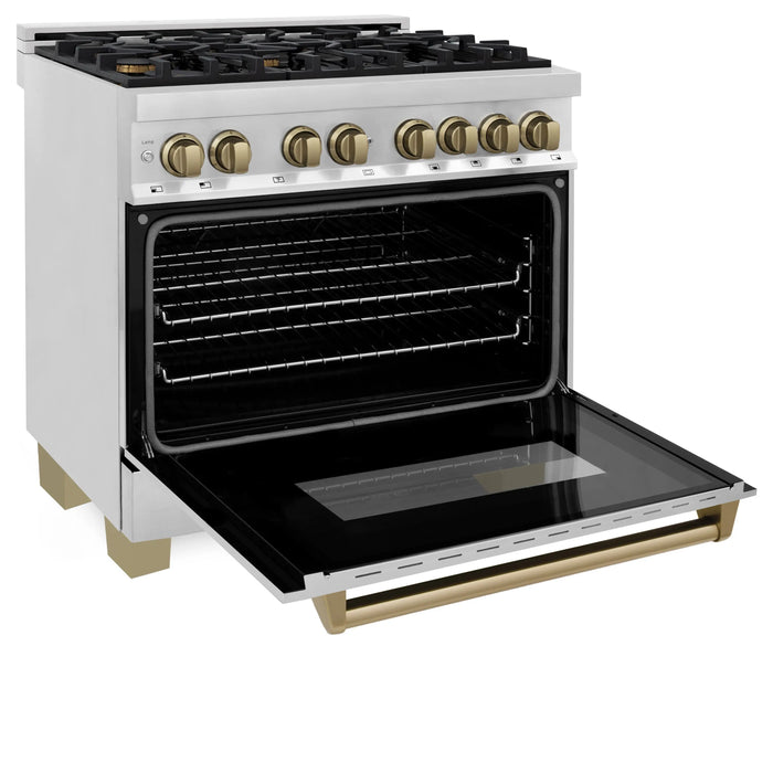 ZLINE 36" Autograph Edition Dual Fuel Range in Stainless Steel with Champagne Bronze Accent, RAZ-36-CB ZLINE