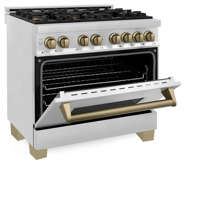 ZLINE 36" Autograph Edition Dual Fuel Range in Stainless Steel with Champagne Bronze Accent, RAZ-36-CB ZLINE