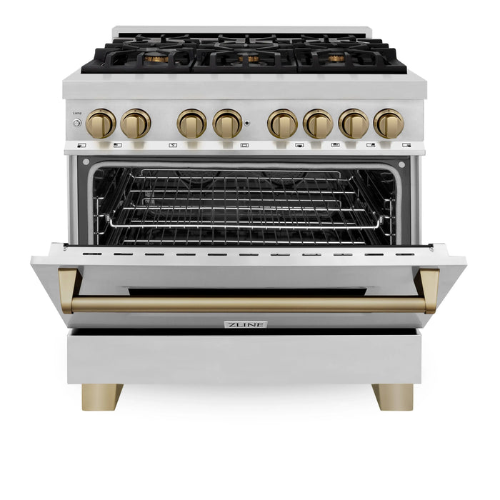 ZLINE 36" Autograph Edition Dual Fuel Range in Stainless Steel with Champagne Bronze Accent, RAZ-36-CB ZLINE