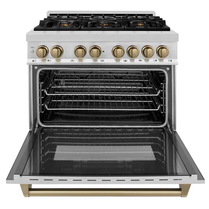ZLINE 36" Autograph Edition Dual Fuel Range in Stainless Steel with Champagne Bronze Accent, RAZ-36-CB ZLINE