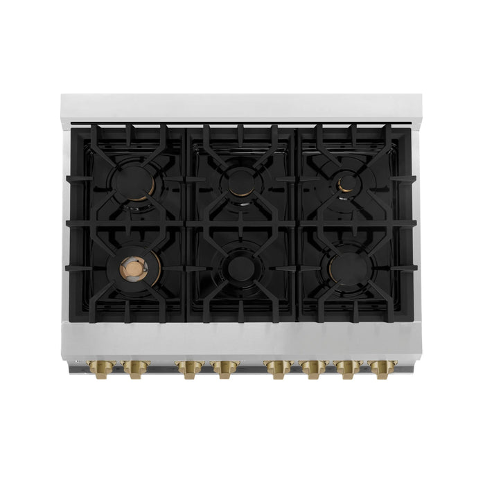 ZLINE 36" Autograph Edition Dual Fuel Range in Stainless Steel with Champagne Bronze Accent, RAZ-36-CB ZLINE