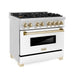ZLINE 36" Autograph Edition Dual Fuel Range in Stainless Steel with White Matte Door and Gold Accents, RAZ-WM-36-G ZLINE Dreamwood Living