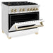 ZLINE 36" Autograph Edition Dual Fuel Range in Stainless Steel with White Matte Door and Gold Accents, RAZ-WM-36-G ZLINE Dreamwood Living