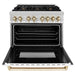 ZLINE 36" Autograph Edition Dual Fuel Range in Stainless Steel with White Matte Door and Gold Accents, RAZ-WM-36-G ZLINE Dreamwood Living
