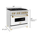 ZLINE 36" Autograph Edition Dual Fuel Range in Stainless Steel with White Matte Door and Gold Accents, RAZ-WM-36-G ZLINE Dreamwood Living