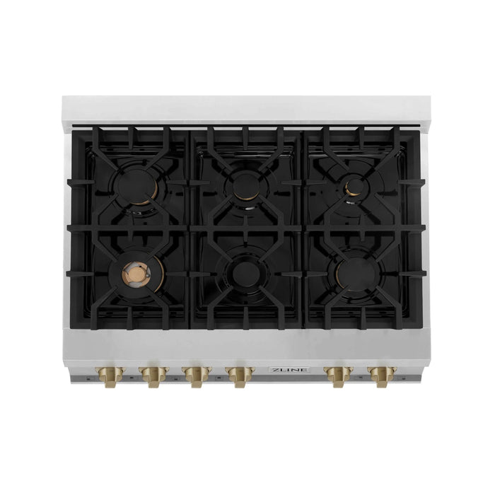 ZLINE 36" Autograph Edition Rangetop in Stainless Steel with Champagne Bronze Accents, RTZ-36-CB ZLINE