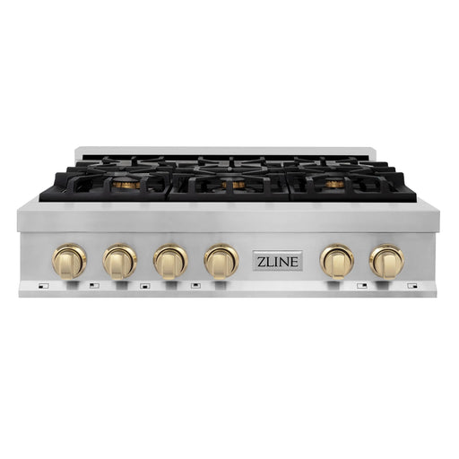 ZLINE 36" Autograph Edition Rangetop in Stainless Steel with Gold Accents, RTZ-36-G ZLINE