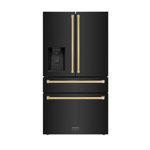 ZLINE 36" Autograph Edition Refrigerator in Black Fingerprint Resistant Stainless Steel with Champagne Bronze Accents, RFMZ-W-36-BS-CB ZLINE