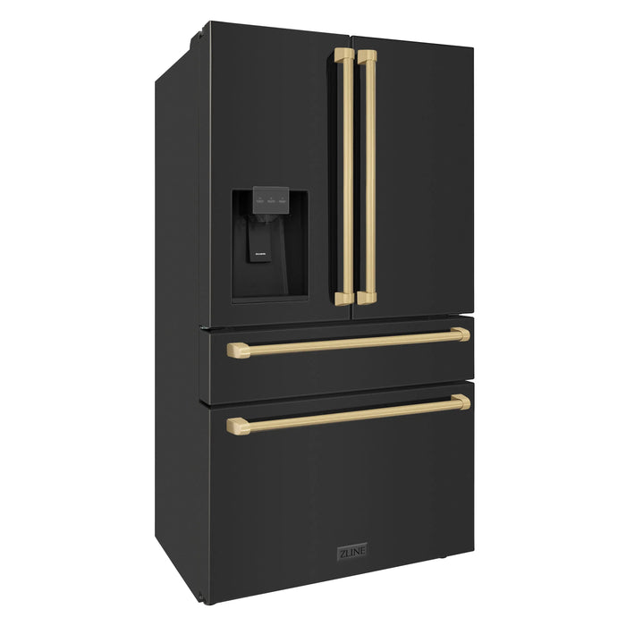 ZLINE 36" Autograph Edition Refrigerator in Black Fingerprint Resistant Stainless Steel with Champagne Bronze Accents, RFMZ-W-36-BS-CB ZLINE