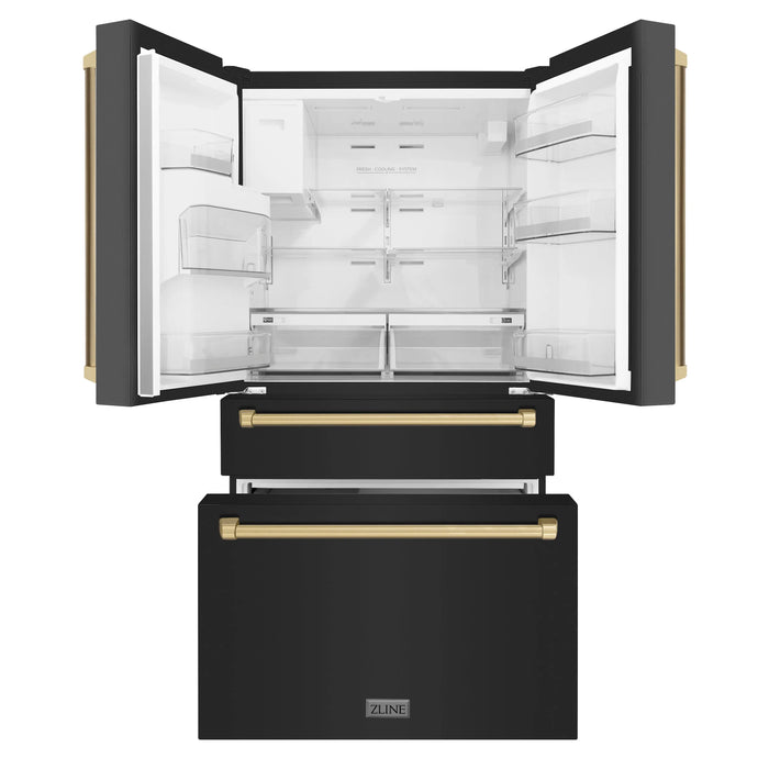 ZLINE 36" Autograph Edition Refrigerator in Black Fingerprint Resistant Stainless Steel with Champagne Bronze Accents, RFMZ-W-36-BS-CB ZLINE