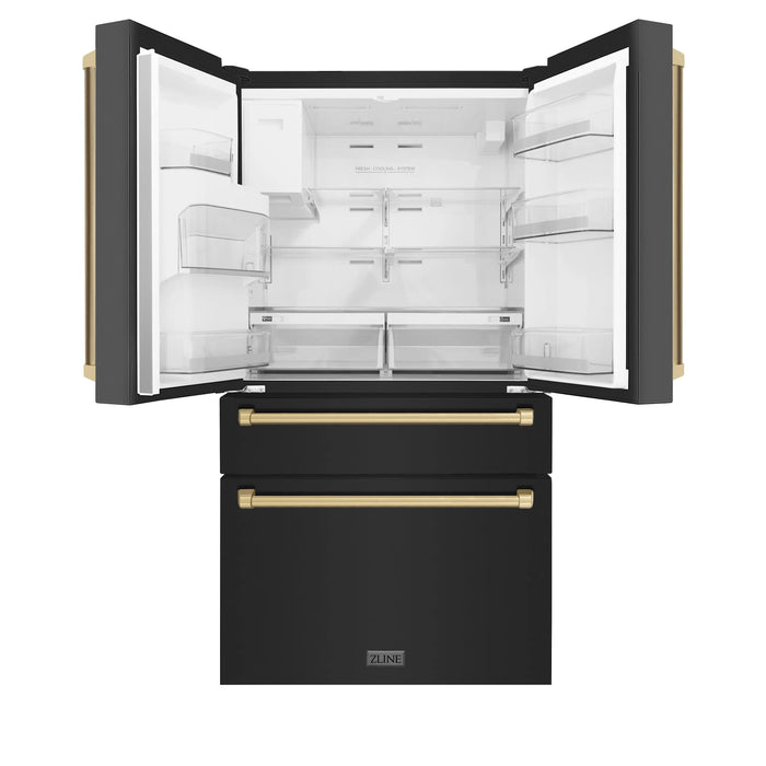 ZLINE 36" Autograph Edition Refrigerator in Black Fingerprint Resistant Stainless Steel with Champagne Bronze Accents, RFMZ-W-36-BS-CB ZLINE