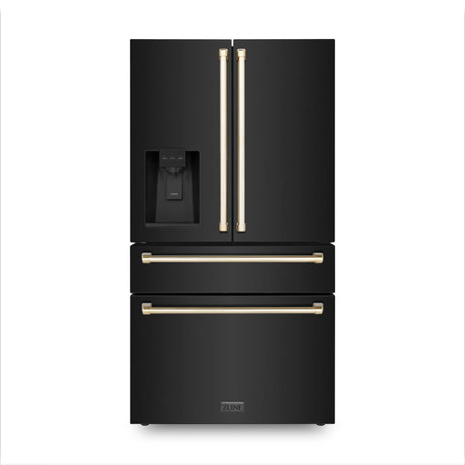 ZLINE 36" Autograph Edition Refrigerator in Black Fingerprint Resistant Stainless Steel with Gold Accents, RFMZ-W-36-BS-G ZLINE