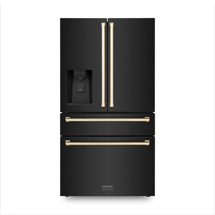 ZLINE 36" Autograph Edition Refrigerator in Black Fingerprint Resistant Stainless Steel with Gold Accents, RFMZ-W-36-BS-G ZLINE