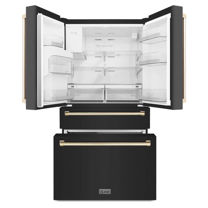 ZLINE 36" Autograph Edition Refrigerator in Black Fingerprint Resistant Stainless Steel with Gold Accents, RFMZ-W-36-BS-G ZLINE