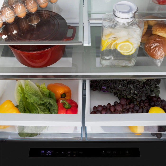 ZLINE 36" Autograph Edition Refrigerator in Black Fingerprint Resistant Stainless Steel with Gold Accents, RFMZ-W-36-BS-G ZLINE