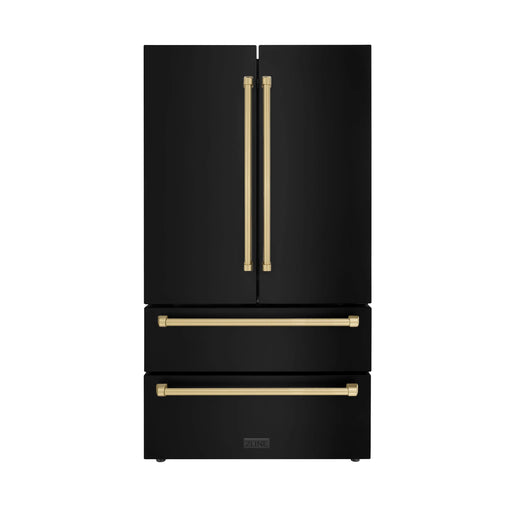 ZLINE 36" Autograph Edition Refrigerator in Black Stainless with Champagne Bronze Accents, RFMZ-36-BS-CB ZLINE