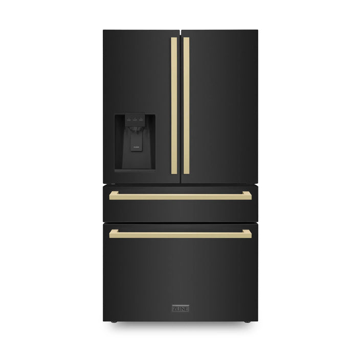 ZLINE 36" Autograph Edition Refrigerator in Black with Champagne Bronze Square Handles, RFMZ-W36-BS-FCB ZLINE Dreamwood Living