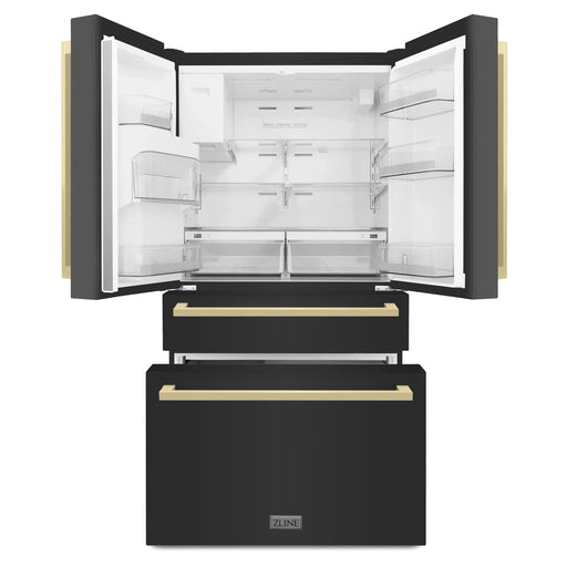 ZLINE 36" Autograph Edition Refrigerator in Black with Champagne Bronze Square Handles, RFMZ-W36-BS-FCB ZLINE Dreamwood Living
