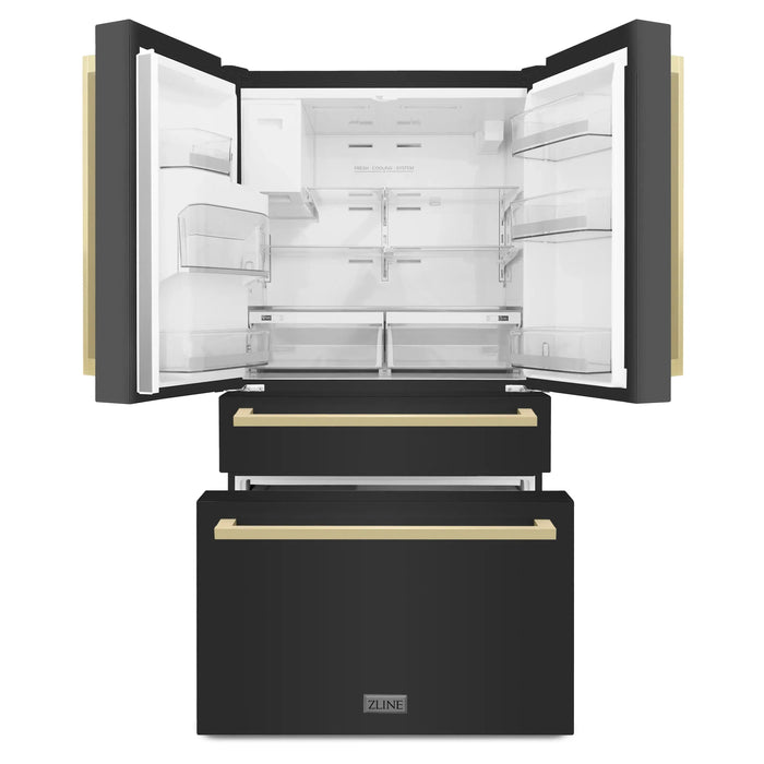 ZLINE 36" Autograph Edition Refrigerator in Black with Champagne Bronze Square Handles, RFMZ-W36-BS-FCB ZLINE Dreamwood Living