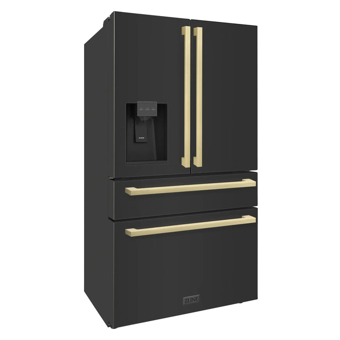 ZLINE 36" Autograph Edition Refrigerator in Black with Champagne Bronze Square Handles, RFMZ-W36-BS-FCB ZLINE Dreamwood Living