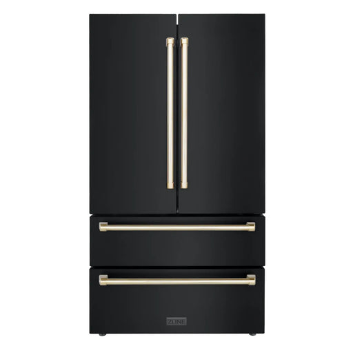 ZLINE 36" Autograph Edition Refrigerator in Fingerprint Resistant Black Stainless Steel and Gold Accents, RFMZ-36-BS-G ZLINE