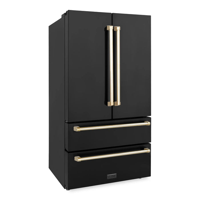 ZLINE 36" Autograph Edition Refrigerator in Fingerprint Resistant Black Stainless Steel and Gold Accents, RFMZ-36-BS-G ZLINE