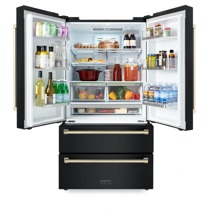 ZLINE 36" Autograph Edition Refrigerator in Fingerprint Resistant Black Stainless Steel and Gold Accents, RFMZ-36-BS-G ZLINE