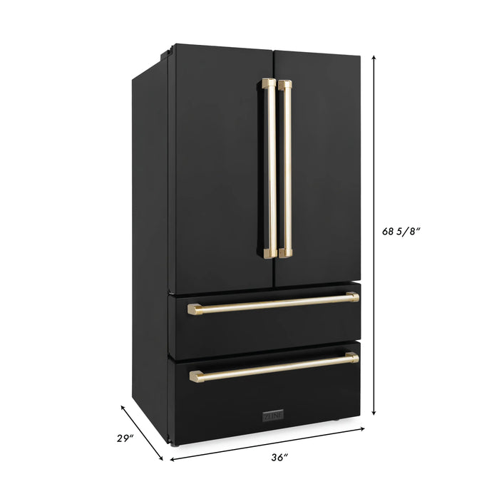 ZLINE 36" Autograph Edition Refrigerator in Fingerprint Resistant Black Stainless Steel and Gold Accents, RFMZ-36-BS-G ZLINE