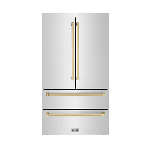 ZLINE 36" Autograph Edition Refrigerator in Fingerprint Resistant Stainless Steel and Champagne Bronze Accents, RFMZ-36-CB ZLINE
