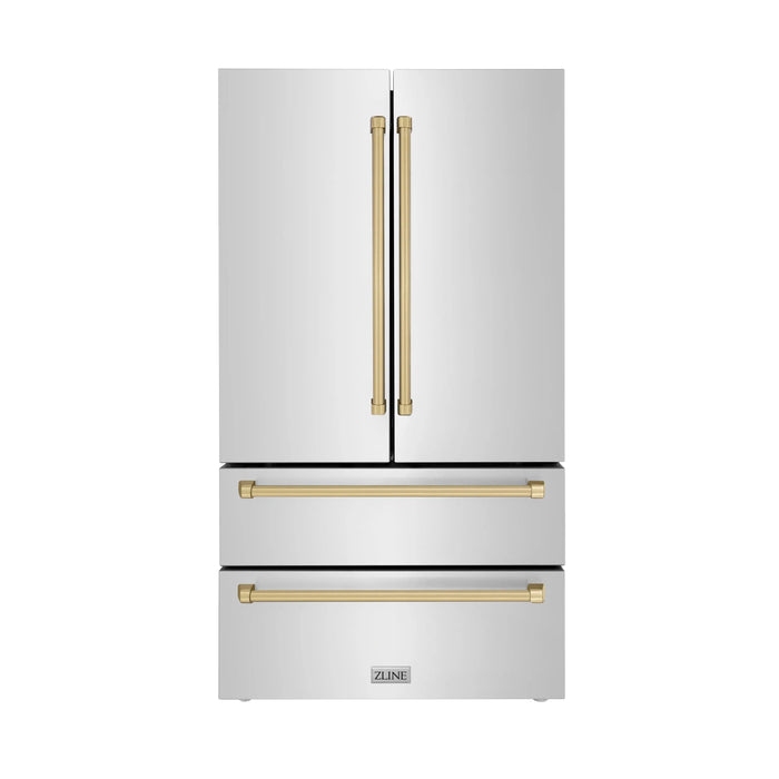 ZLINE 36" Autograph Edition Refrigerator in Fingerprint Resistant Stainless Steel and Champagne Bronze Accents, RFMZ-36-CB ZLINE