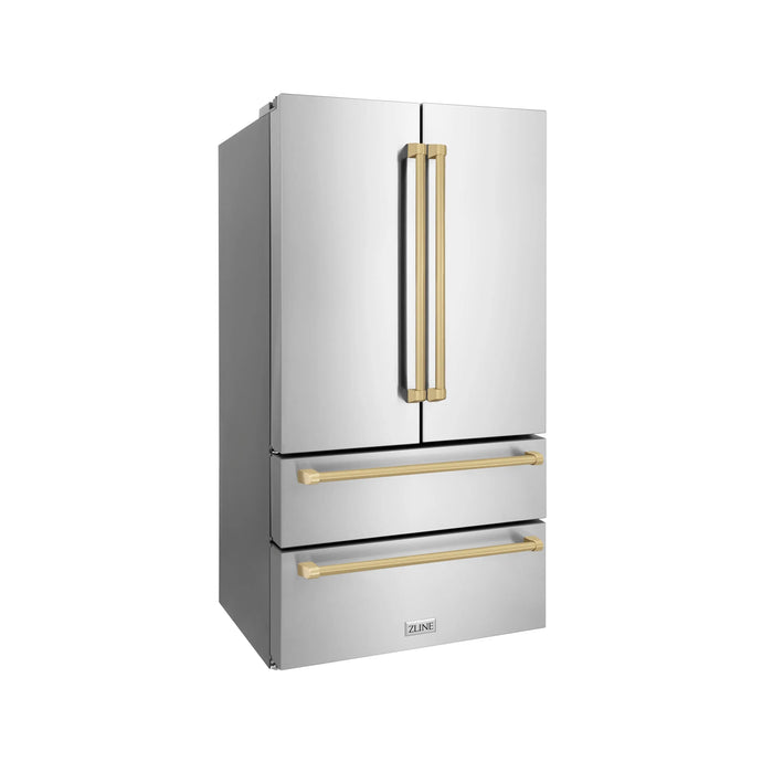 ZLINE 36" Autograph Edition Refrigerator in Fingerprint Resistant Stainless Steel and Champagne Bronze Accents, RFMZ-36-CB ZLINE