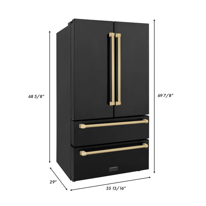 ZLINE 36" Autograph Edition Refrigerator in Fingerprint Resistant Stainless Steel and Champagne Bronze Accents, RFMZ-36-CB ZLINE