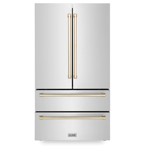 ZLINE 36" Autograph Edition Refrigerator in Fingerprint Resistant Stainless Steel and Gold Accents, RFMZ-36-G ZLINE