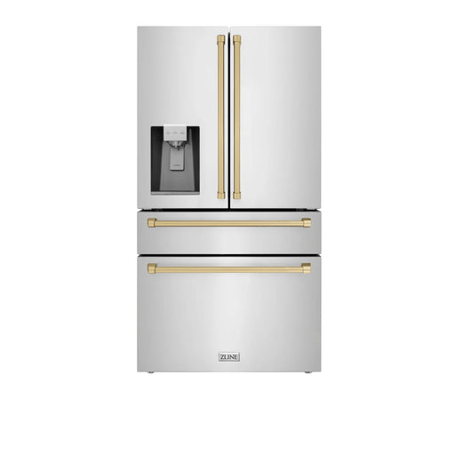 ZLINE 36" Autograph Edition Refrigerator in Fingerprint Resistant Stainless Steel with Champagne Bronze Accents, RFMZ-W-36-CB ZLINE