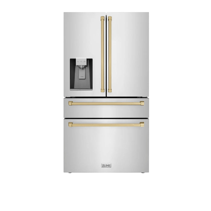 ZLINE 36" Autograph Edition Refrigerator in Fingerprint Resistant Stainless Steel with Champagne Bronze Accents, RFMZ-W-36-CB ZLINE