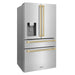 ZLINE 36" Autograph Edition Refrigerator in Fingerprint Resistant Stainless Steel with Champagne Bronze Accents, RFMZ-W-36-CB ZLINE