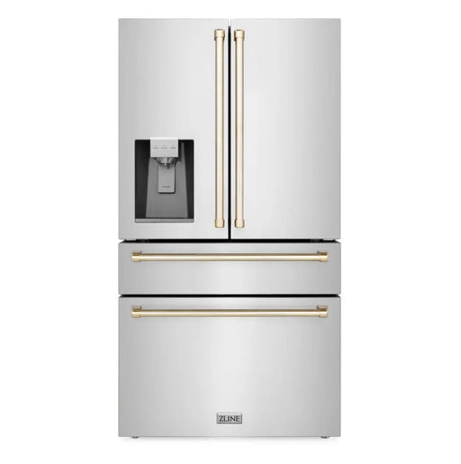 ZLINE 36" Autograph Edition Refrigerator in Fingerprint Resistant Stainless Steel with Gold Accents, RFMZ-W-36-G ZLINE