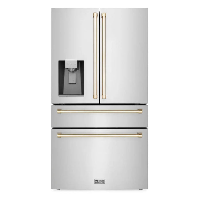 ZLINE 36" Autograph Edition Refrigerator in Fingerprint Resistant Stainless Steel with Gold Accents, RFMZ-W-36-G ZLINE