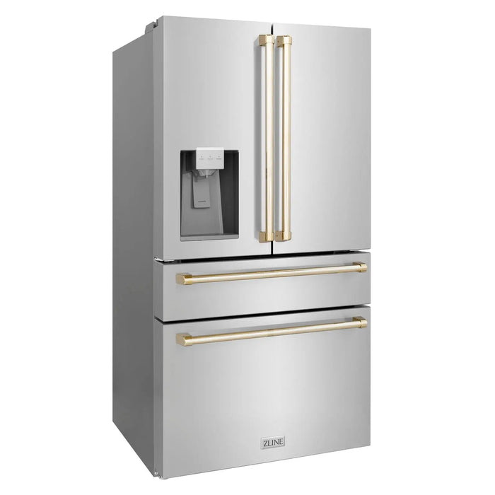 ZLINE 36" Autograph Edition Refrigerator in Fingerprint Resistant Stainless Steel with Gold Accents, RFMZ-W-36-G ZLINE